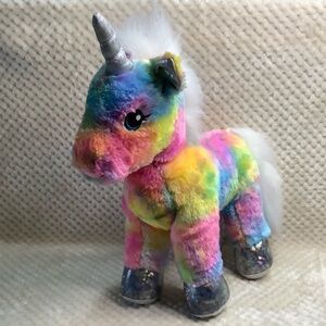 Build A Bear Rainbow Tie Dye Unicorn with Silver Horn Stuffed Animal 16in 🦄